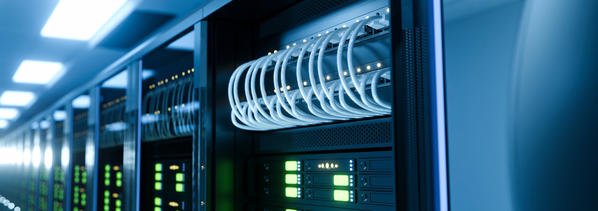 Data center server rack corridor with network cabling