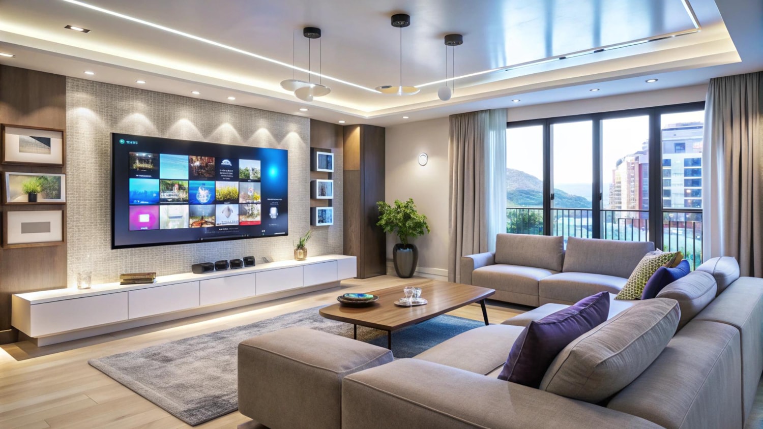 Living room with unified Lutron and Control4 automation
